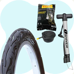 Pneu Bicicleta Kenda Flame Balão Aro 26 x 2.125 Liso Fogo + Camara Pirelli + Brinde Bombinha de ar