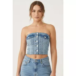 Top Cropped Sem Alças Premium Planet Girls Jeans Claro