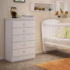 Cômoda de Bebê 5 Gavetas Branco Branco