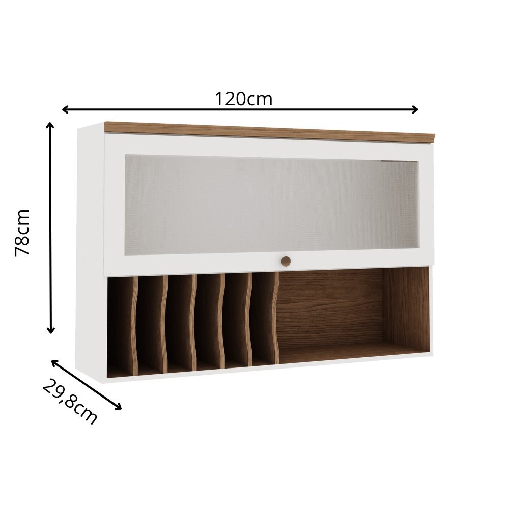 Armário Aéreo para Cozinha com Porta de Vidro Provençal Iluminata Branco/Fosco Branco Fosco — imagem 2 de 2