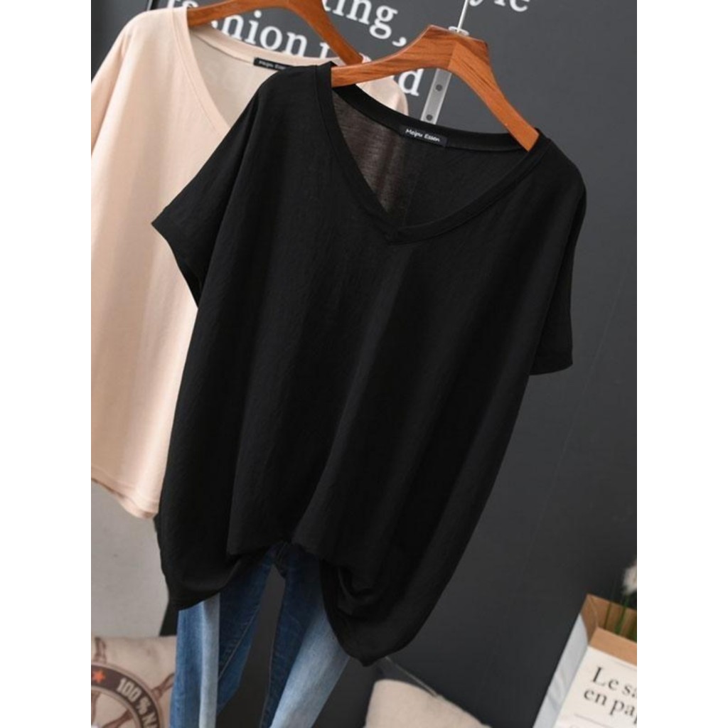 Gordura mm150kg tamanho grande verão novo estilo de seda de bambu estilo fino solto com decote em V manga curta camiseta