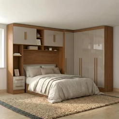 Guarda Roupa Casal Modulado 3 Peças 9 Portas 5 Gavetas com Cabeceira 100% MDF Smart Cinamomo/Capucci Cinamomo/Capuccino