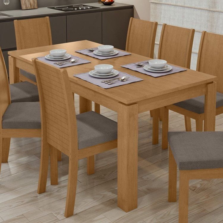 Mesa de Jantar 6 Lugares Madeira Athenas Marrom Amêndoa Clean 180