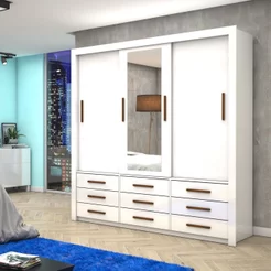 Guarda-Roupa Casal com Espelho 3 Portas de Correr Anjos Branco Branco