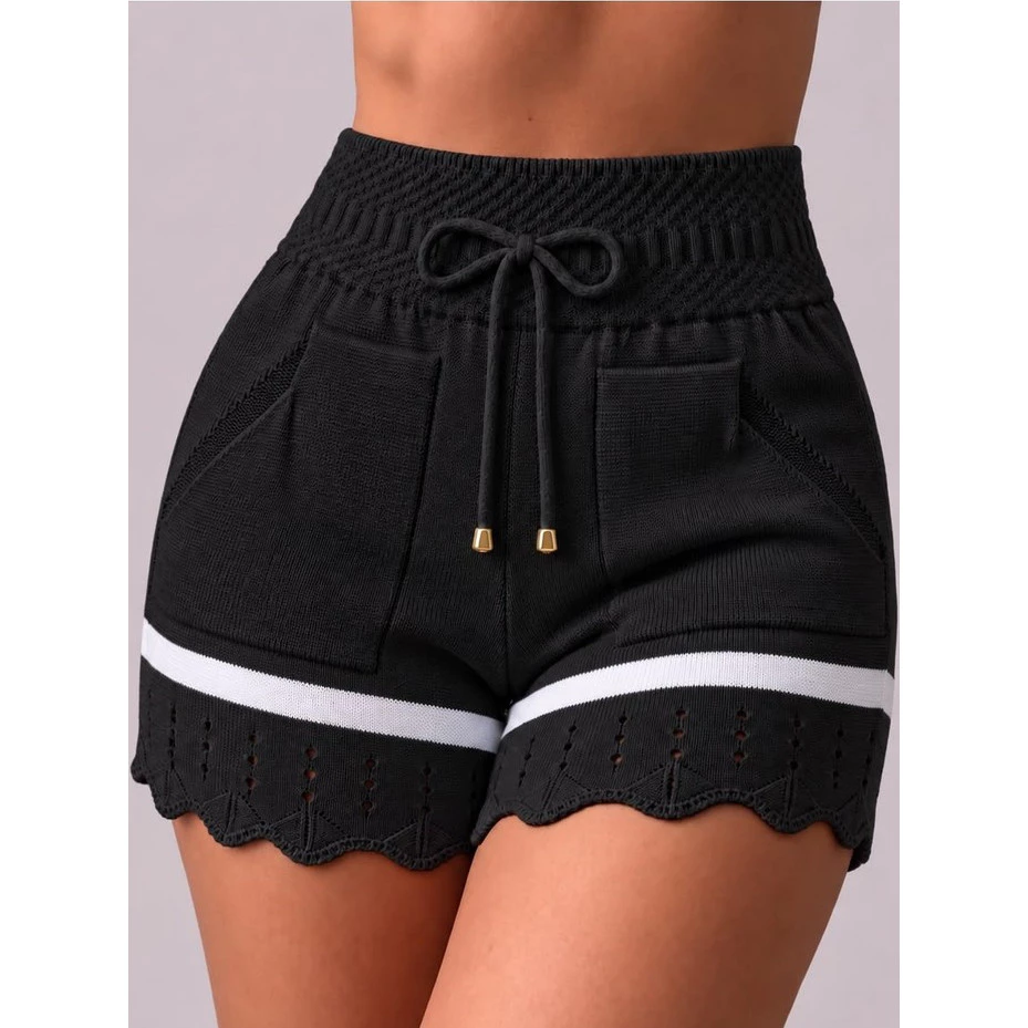 Short Feminino Listrado em Tricot Modal Premium com Bolsos e Cordão na Cintura Verão 2027 — imagem 1
