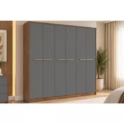 Guarda Roupa Casal 6 Portas e 3 Gavetas Belmont 1154 Freijo c/ Cinza Titanio - Carraro