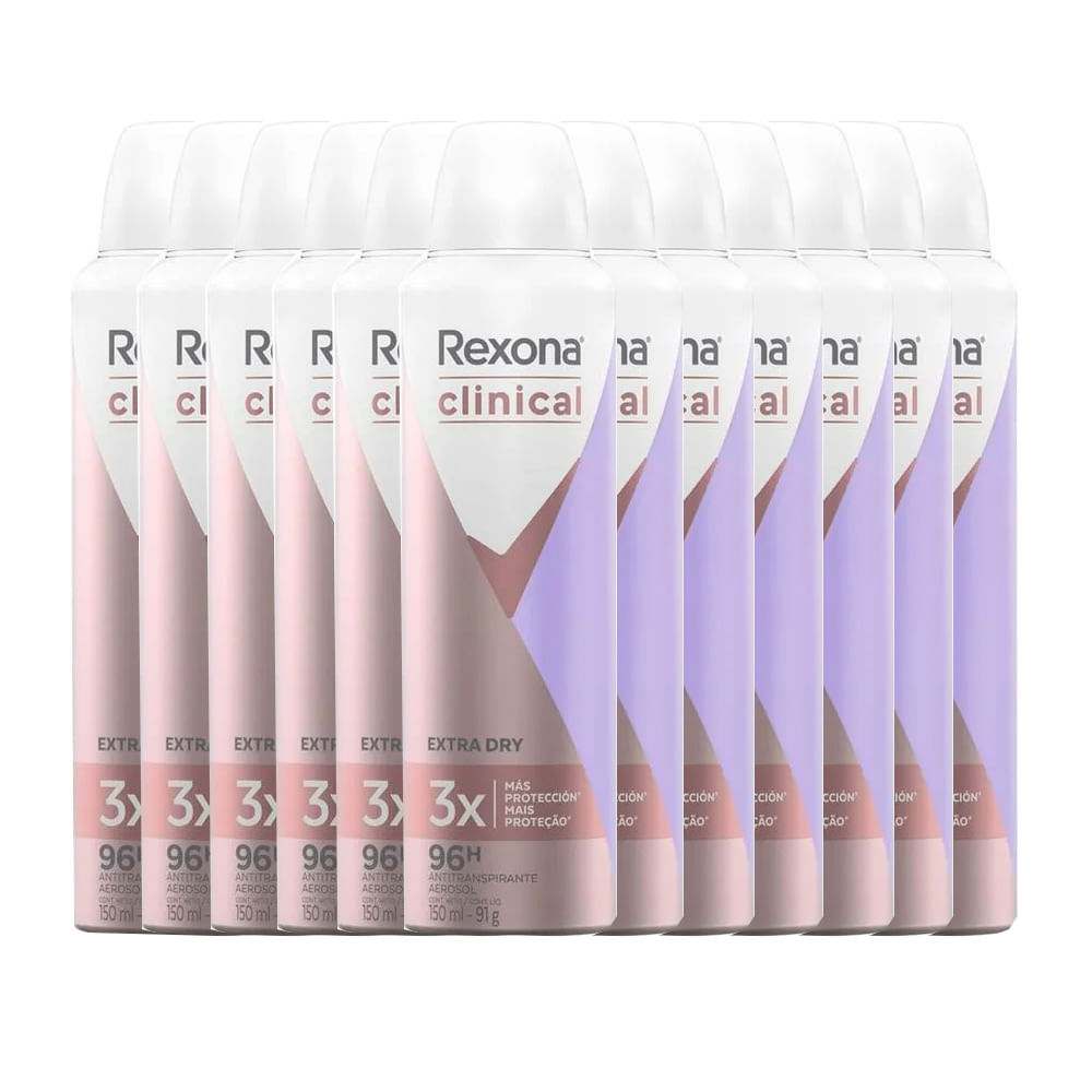 Kit Desodorante Aerosol Rexona Clinical Extra Dry 91g - 12 Unidades