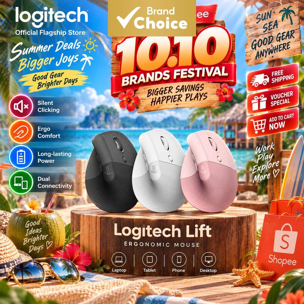 Mouse Vertical Ergonômico Logitech Lift, Bluetooth, Sem Fio, Silencioso, Controle…
