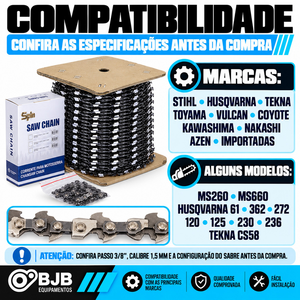 Rolo Corrente Motosserra 3/8 1.5 820 Dentes Spin 1o Linha COMPATIVEL com Husqvarna Sthil, Tekna Vulcan — imagem 2 de 2