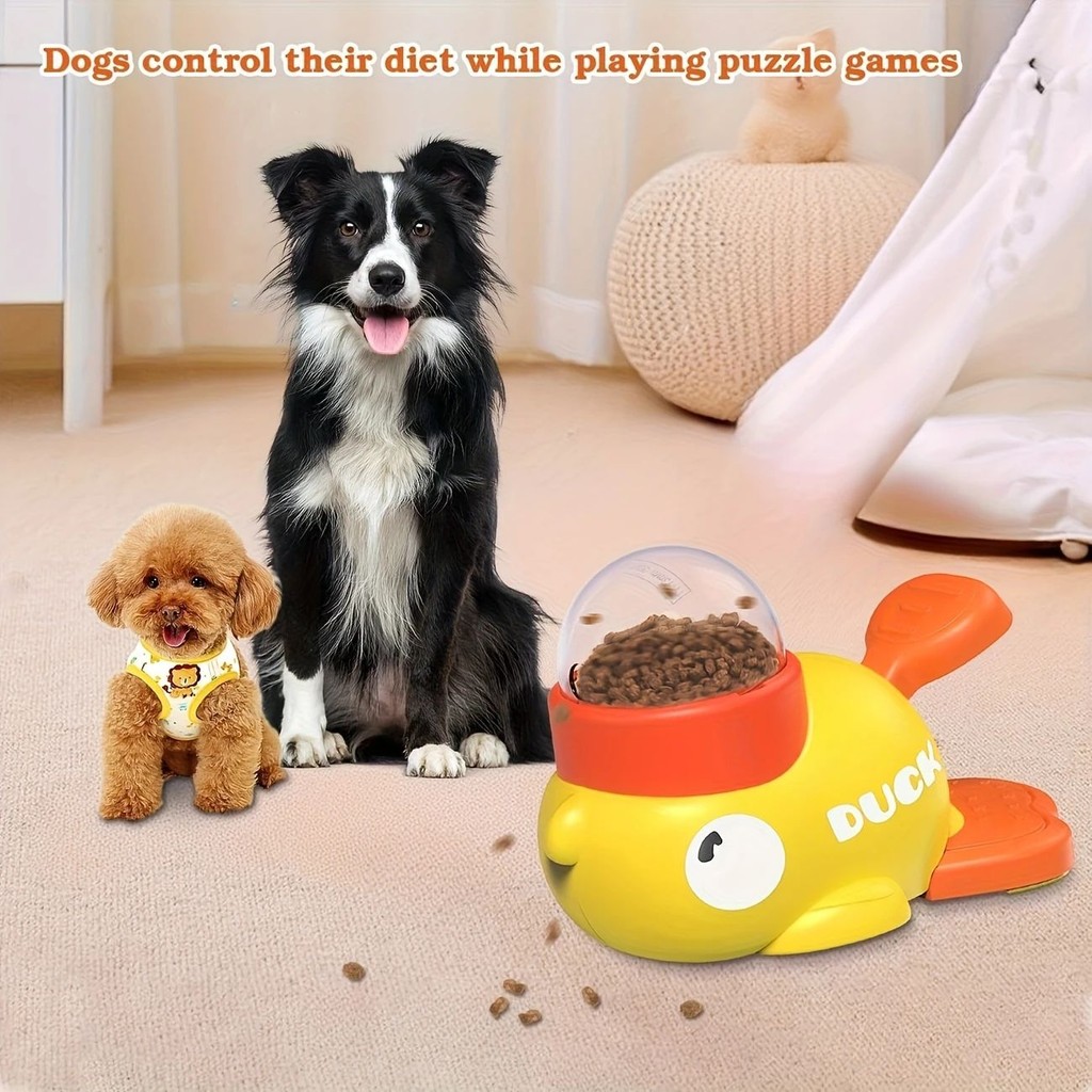 Dispensador Interativo De Comida Para Pets Em Forma De Pato Amarelo, Brinquedo Automático Para Cães E Gatos 99P