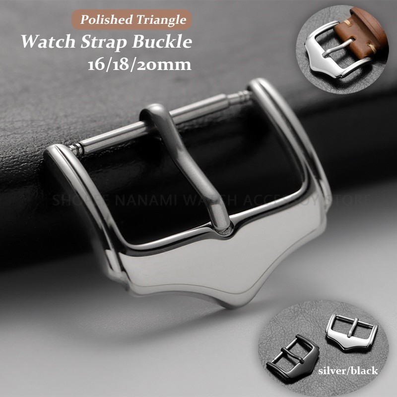 Fivela De Relógio Triangular Polida De Aço Inoxidável 16mm 18mm 20mm Couro Universal Silicone Pulseira Fecho Prata Preto