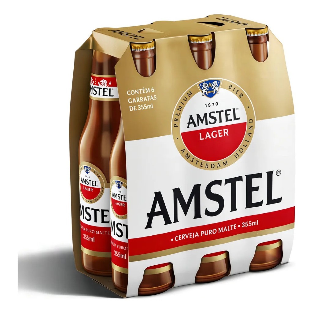 Cerveja Lager Amstel Long 355ml Pack com 6 Unidades