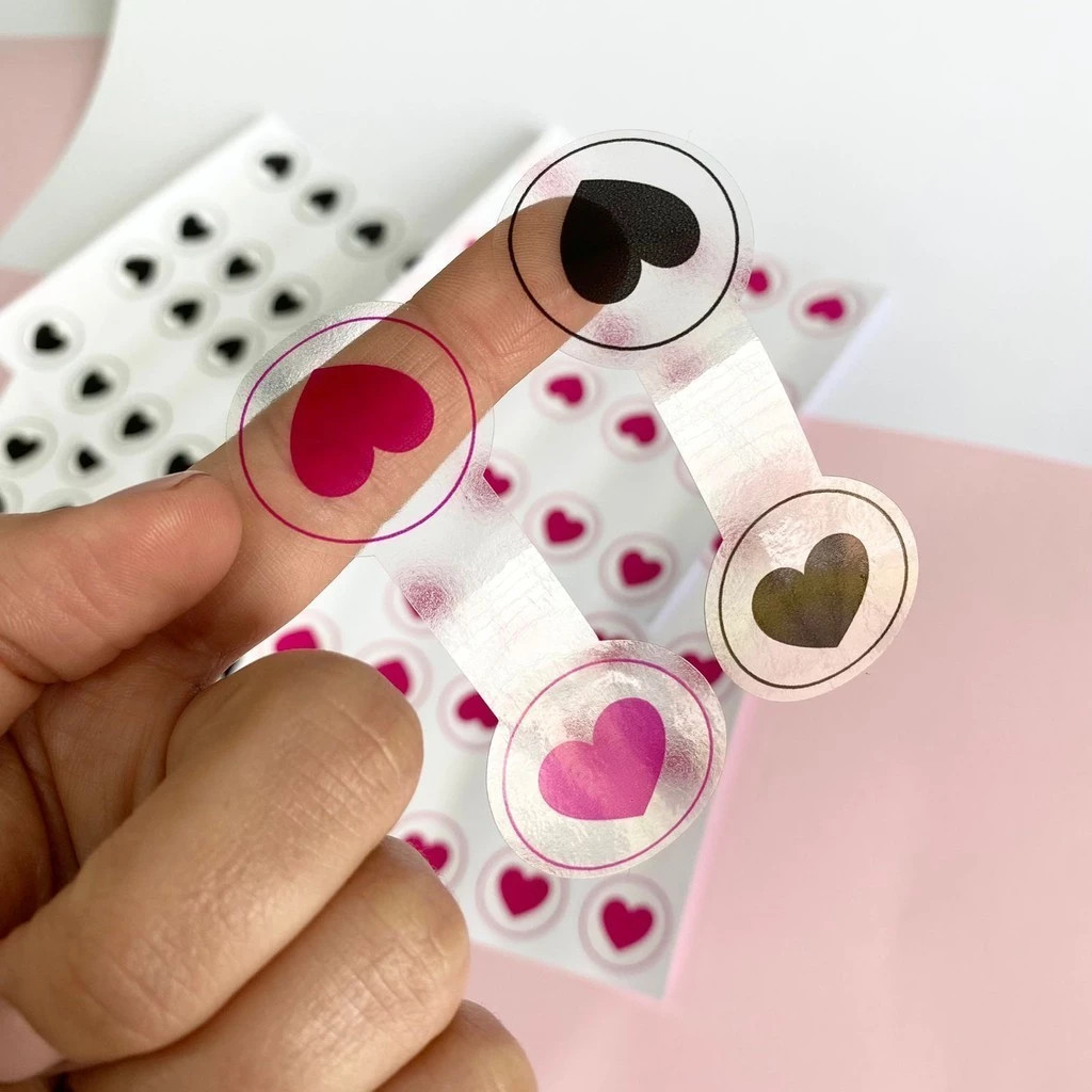250 Etiquetas Transparente Adesivo Coração Lacre 8x3cm para Fechar Sacolas Embalagens Selo em Oferta na Shopee