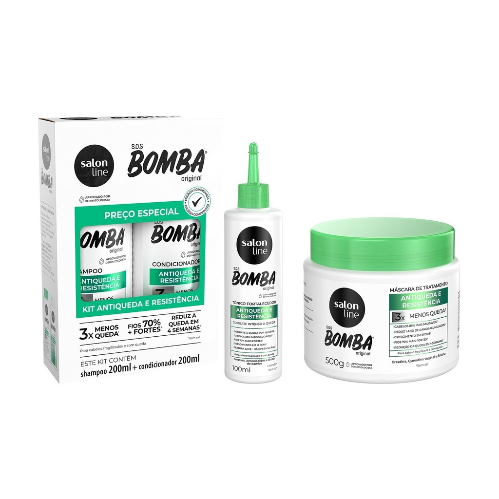 Kit SOS Bomba Antiqueda 200ml com Tônico Fortalecedor e Máscara Salon Line