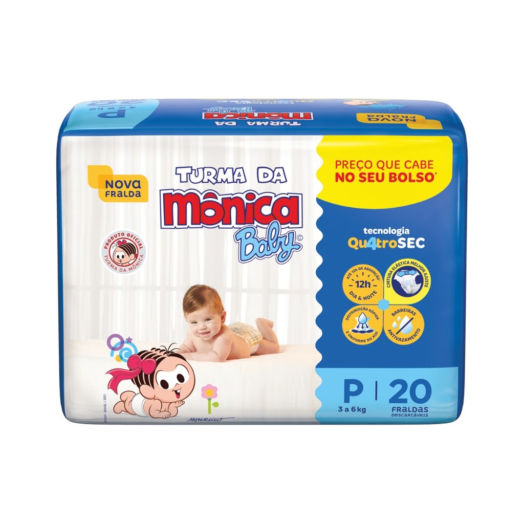 Fralda Turma da Monica Jumbinho P Pacote c/20un