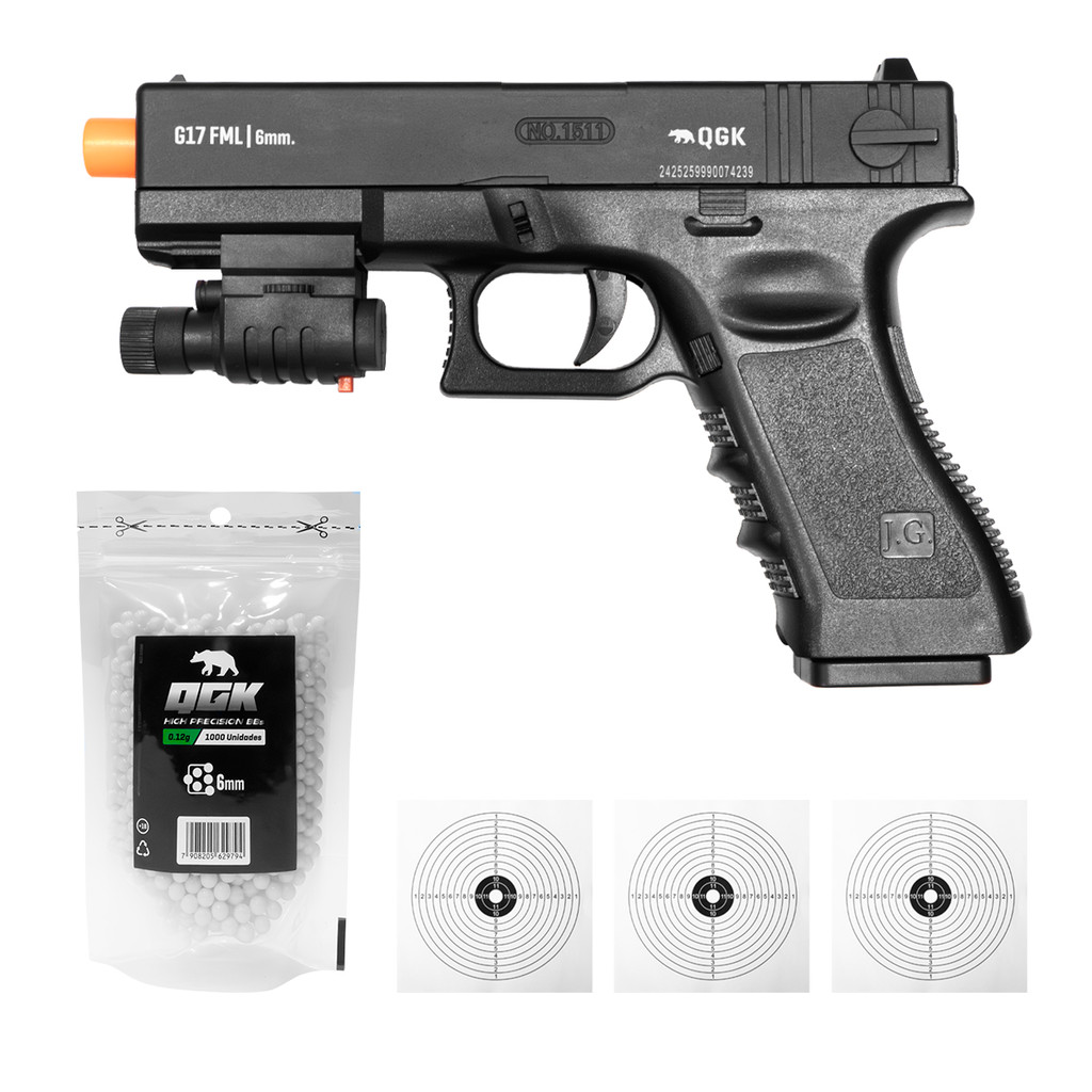 PISTOLA AIRSOFT SPRING QG17 SLIDE METAL 6MM QGK+1000BBS+ALVO em Oferta na Shopee