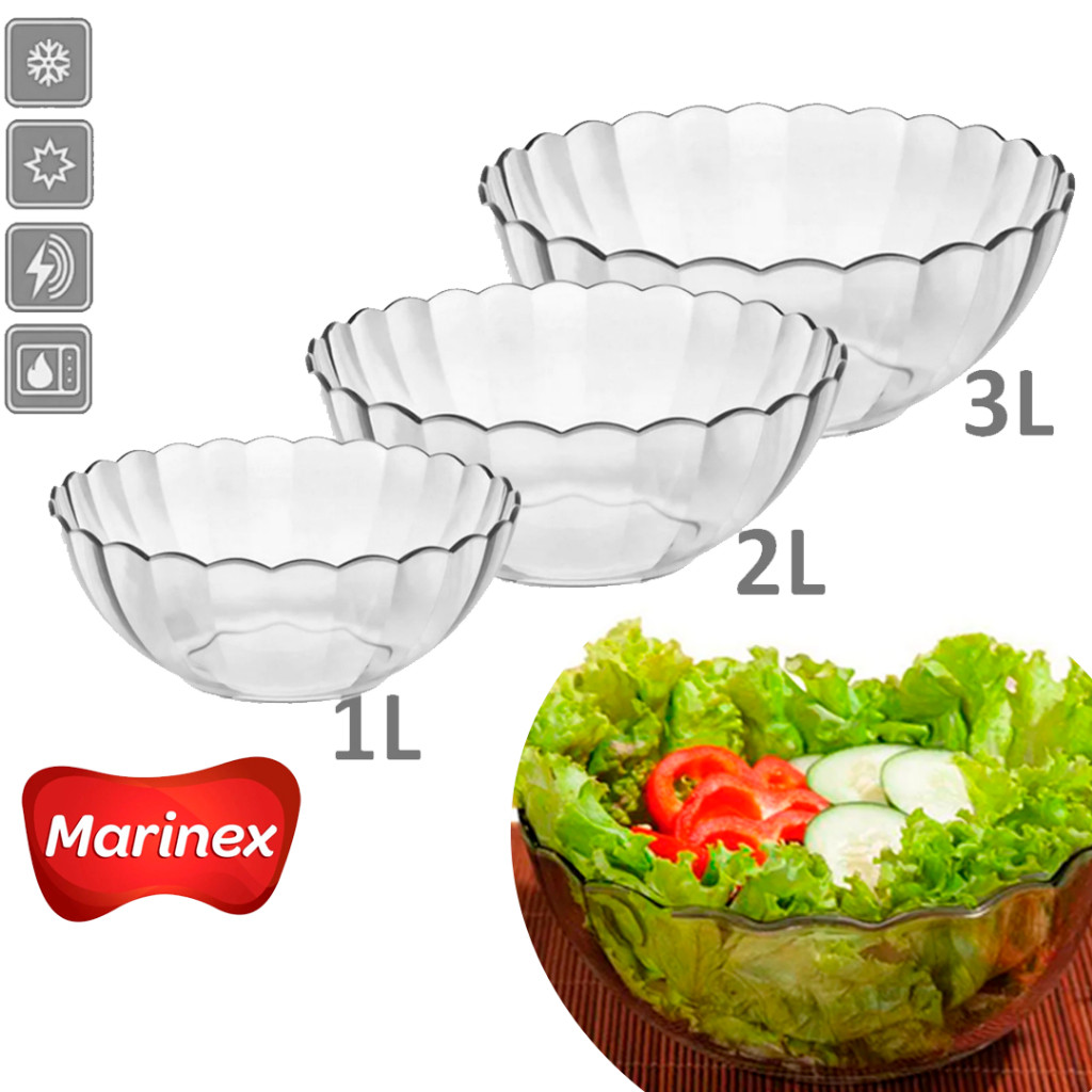 Jogo Conjunto Tigela Bella Saladeira Vidro Astral Cristal Transparente Kit Marinex Buffet Cumbuca