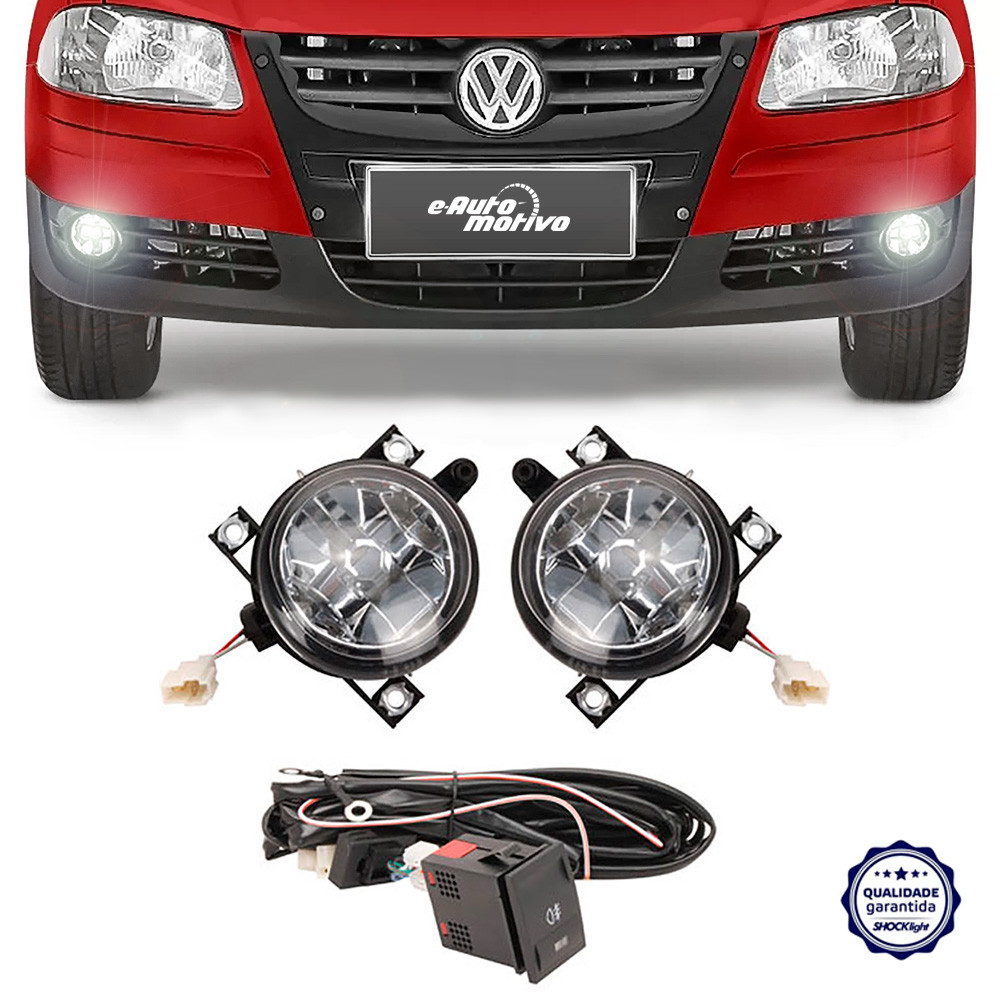 Farol de Milha Volkswagen Gol G4 2006 a 2009 Shocklight Auxiliar Neblina Botão Original Kit