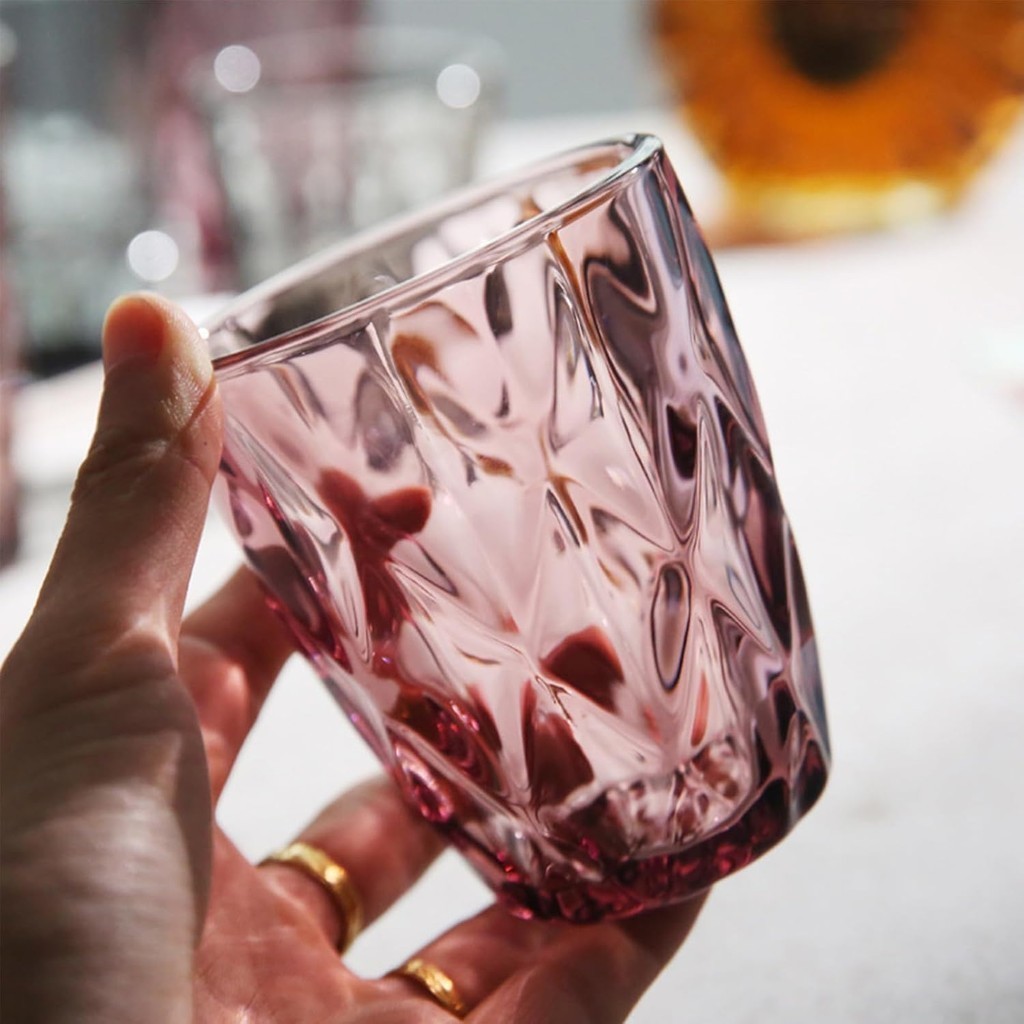 Conjunto de 6 copos de diamante copos de vidro vintage de 280 ml Jogo de copos coloridos d...