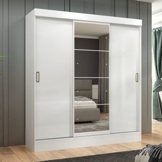 Guarda-Roupa Casal com Espelho 3 Portas 2 Gavetas Istambul Espresso Móveis Branco em Oferta na Shopee