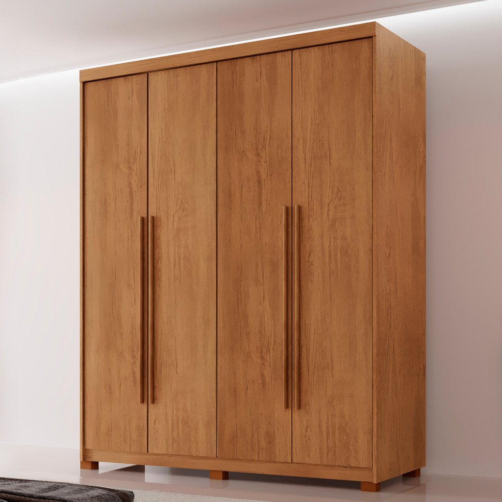 Guarda Roupa Solteiro 4 Portas 2 Gavetas com Pés MDF Veracruz  Naturalle