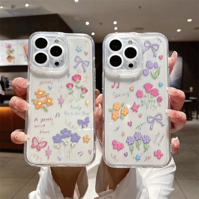 Capinha Capa Material transparente TPU Bonito Flores Padrão Samsung A04 A05 A15 A23 A32 A34 A35 A50 A52 A55 A72