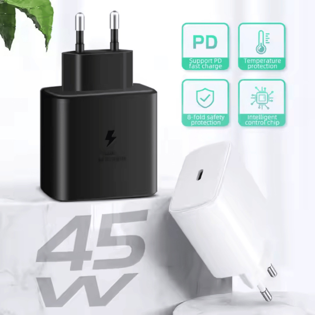 Carregador Turbo 45W USB-C Carregamento Rápido com Cabo Tipo-C 1 Metro para galaxy