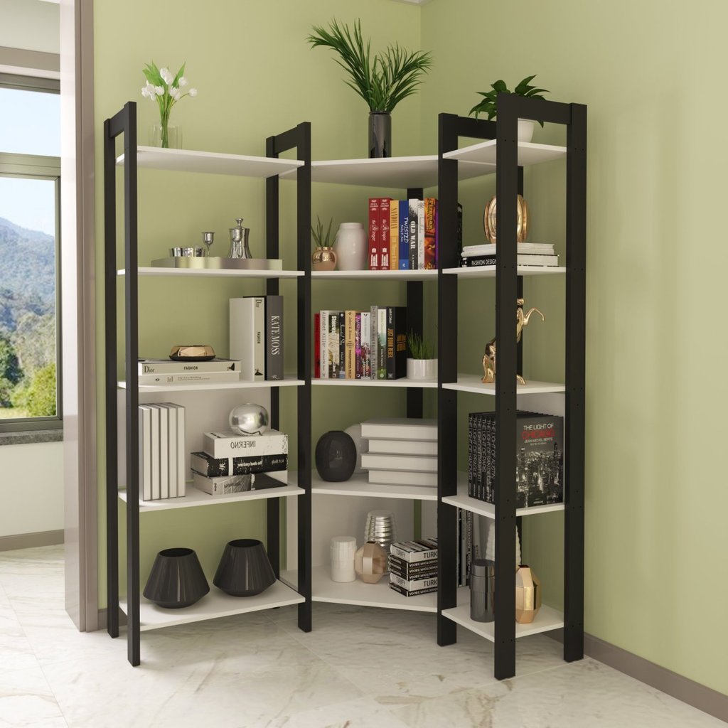 Estante para Livros Multiuso de Canto 1,85x1,33m Haia Yescasa Preto/Branco em Oferta na Shopee