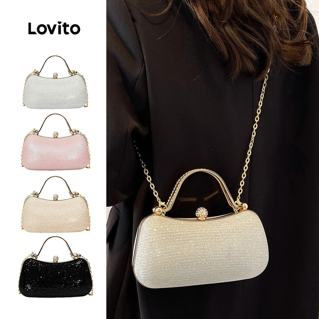 Lovito Bolsa de Mão Pequena para Mulheres em Tecido com Paetês elegante LFA98155 em Oferta na Shopee