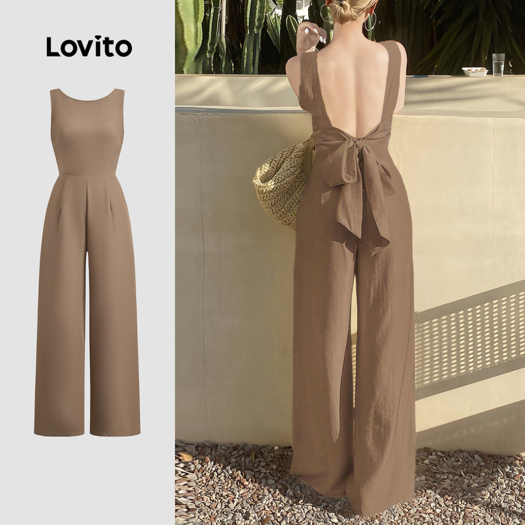 Lovito Macacão Boho com Amarração Nas Costas para Primavera/verão Cor Cáqui para mulheres L149ED078 em Oferta na Shopee