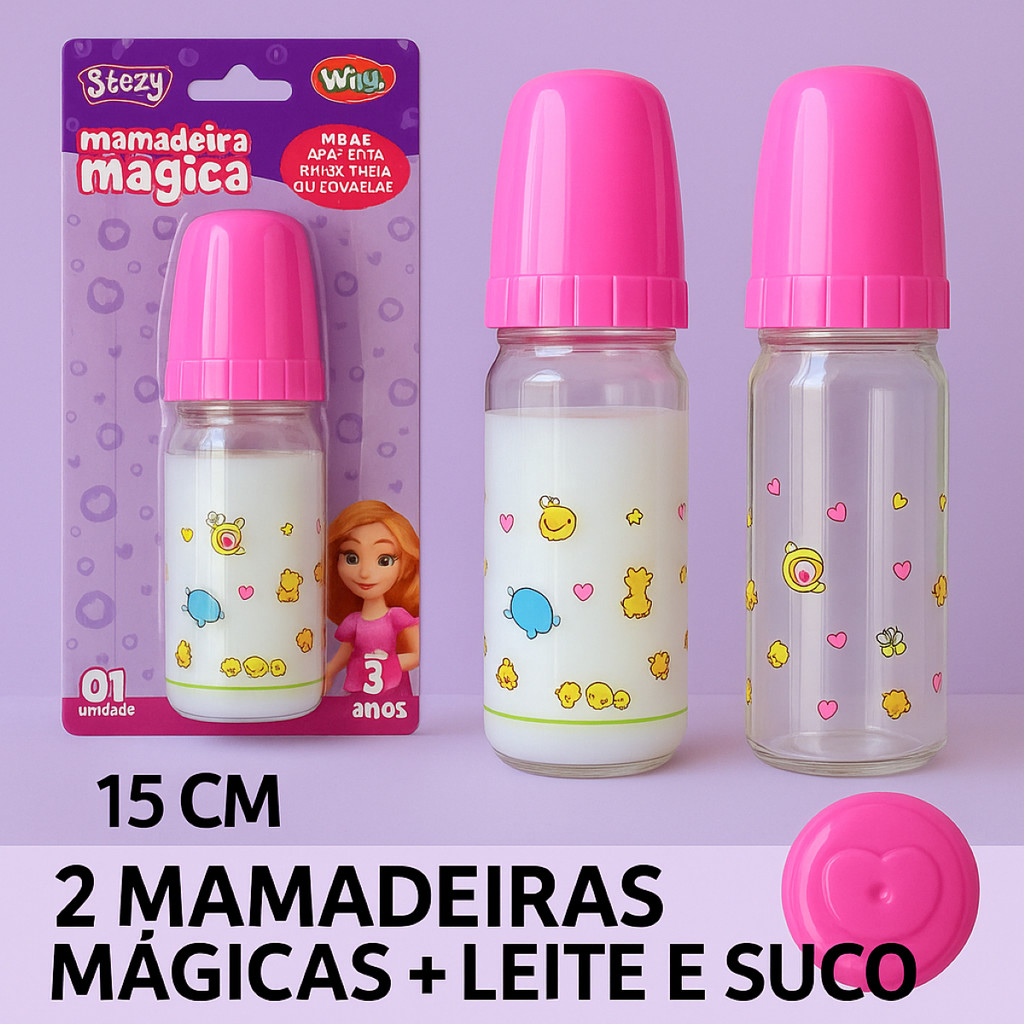 Mamadeira Mágica Para Boneca 15cm Kit Infantil Brinquedo Educativo Presente Criativo Meninas 3 Anos