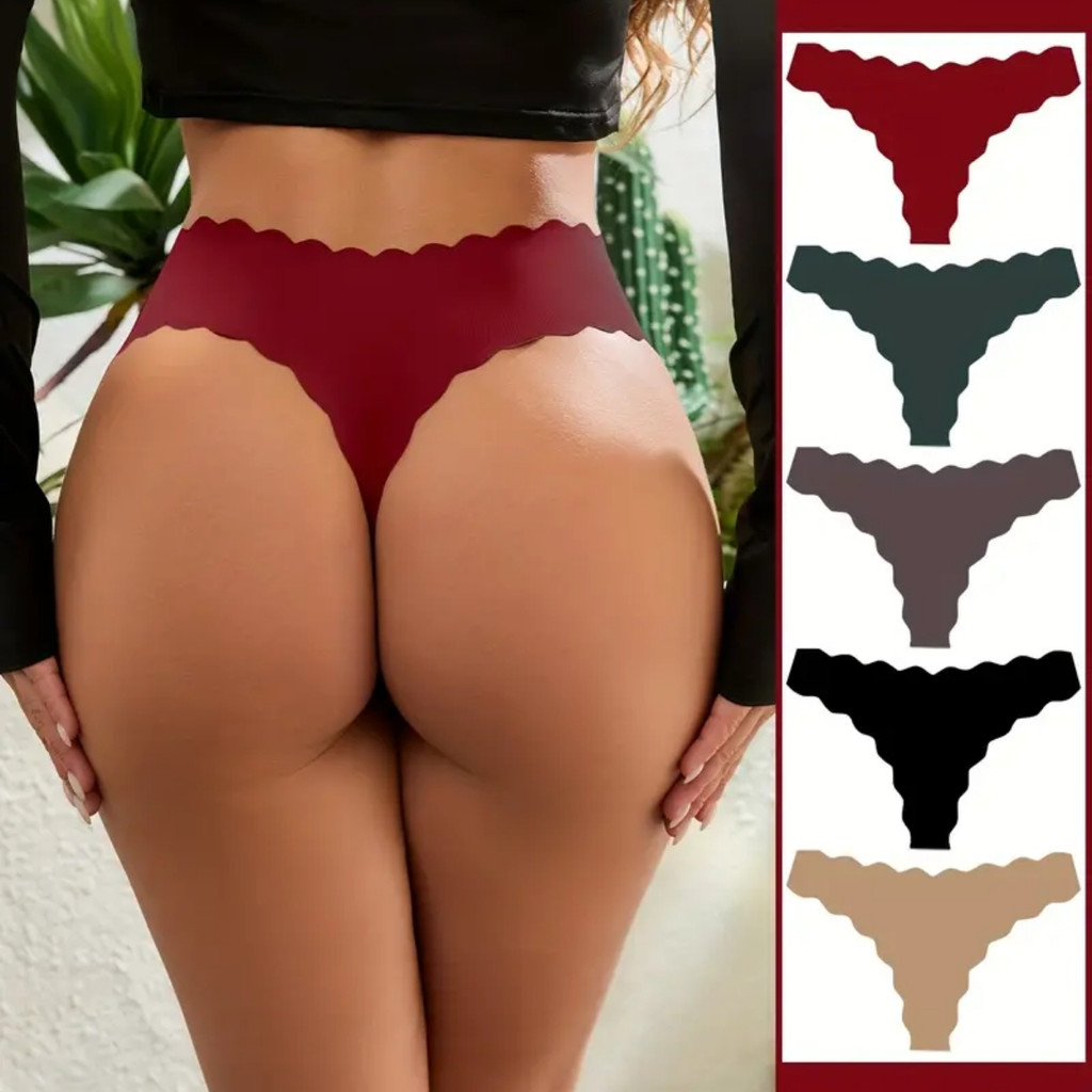 Kit 5 Calcinhas Fio Dental Feminina Sem Costura Bordas de Ondas em Oferta na Shopee