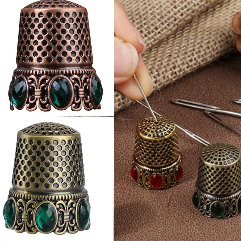 Oi * Antigo Strass Metal Dedal Costura Dedo Cobre Protetores De Confortáveis Para Quilting Bordado Agulha