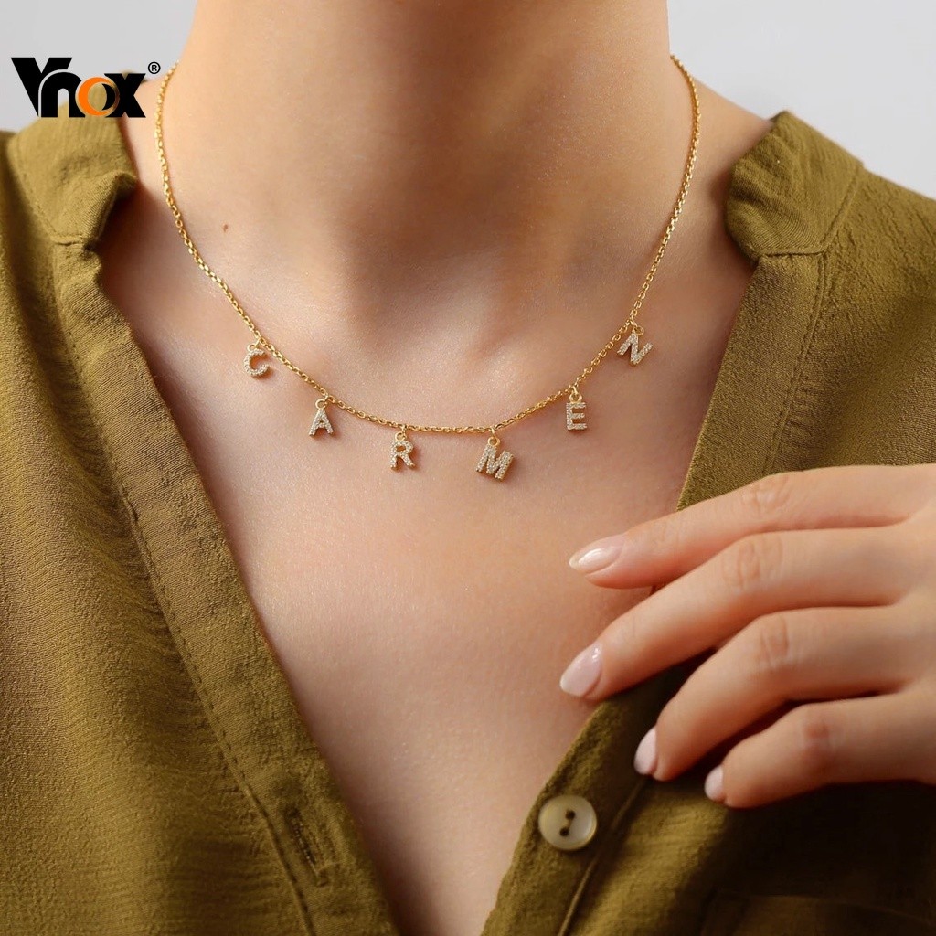 Colares Iniciais De Ouro 14K Vnox Para Mulheres , Colar De Combinação De Nome Personalizado , Joias Personalizadas De Pr em Oferta na Shopee