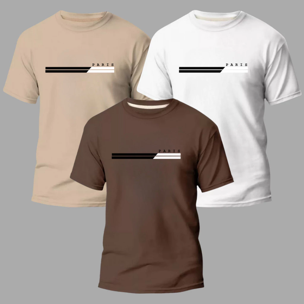 Kit 3 Camisas Blusas Masculinas 100% Algodão StreetWear Premium Conforto Moda Casual Street Paris — imagem 1