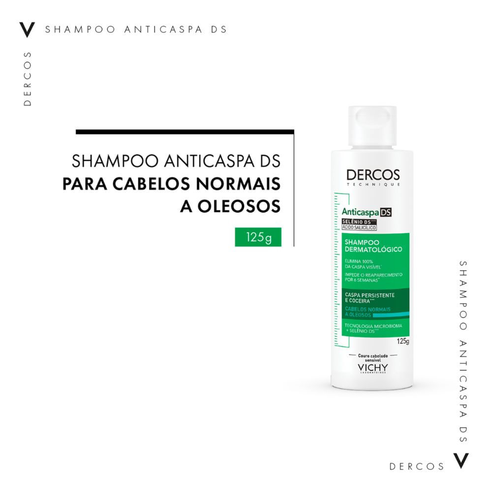 Detalhes do Shampoo Anticaspa DS Vichy Dercos Cabelos Normais a Oleosos 125g