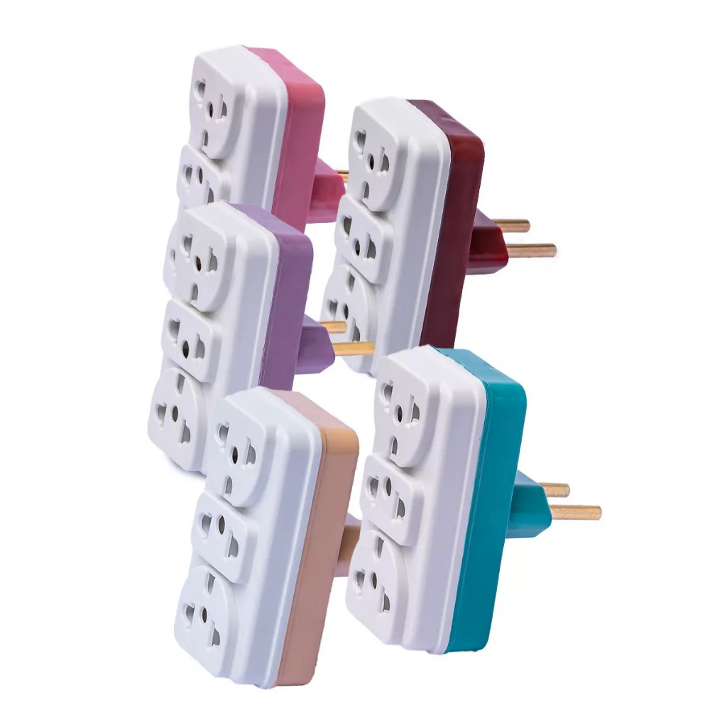 Kit 100 Adaptador de Tomada Benjamin T Triplo Colorido Universal 3 Entradas 10A 20A para Casa e Comércio