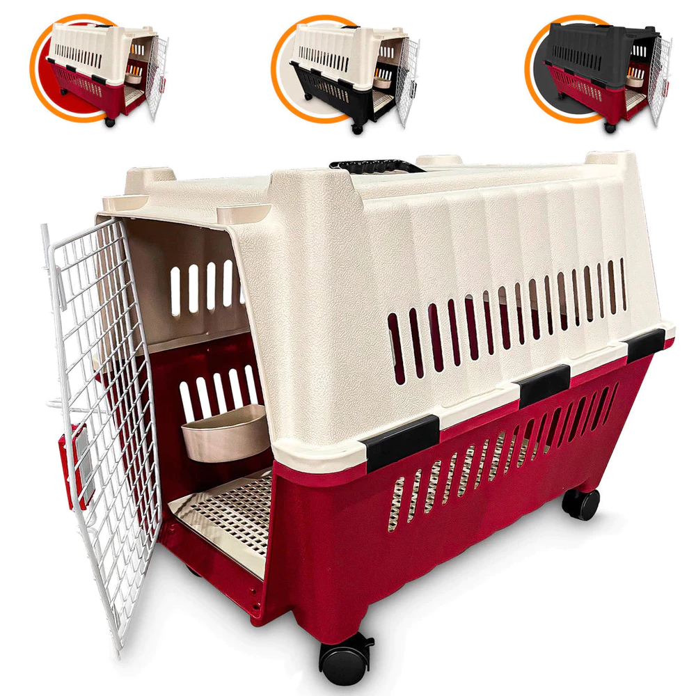 Caixa de Transporte Para Cães e Gatos Grandes Até 25kg Porta de Ferro Com Rodinhas Envio Imediato