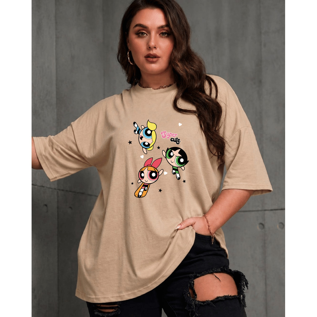 Camiseta Feminina Tshirt  Estilosa Estampa Trio Meninas Poderosas Camiseta  Algodão Camisetão  Plus