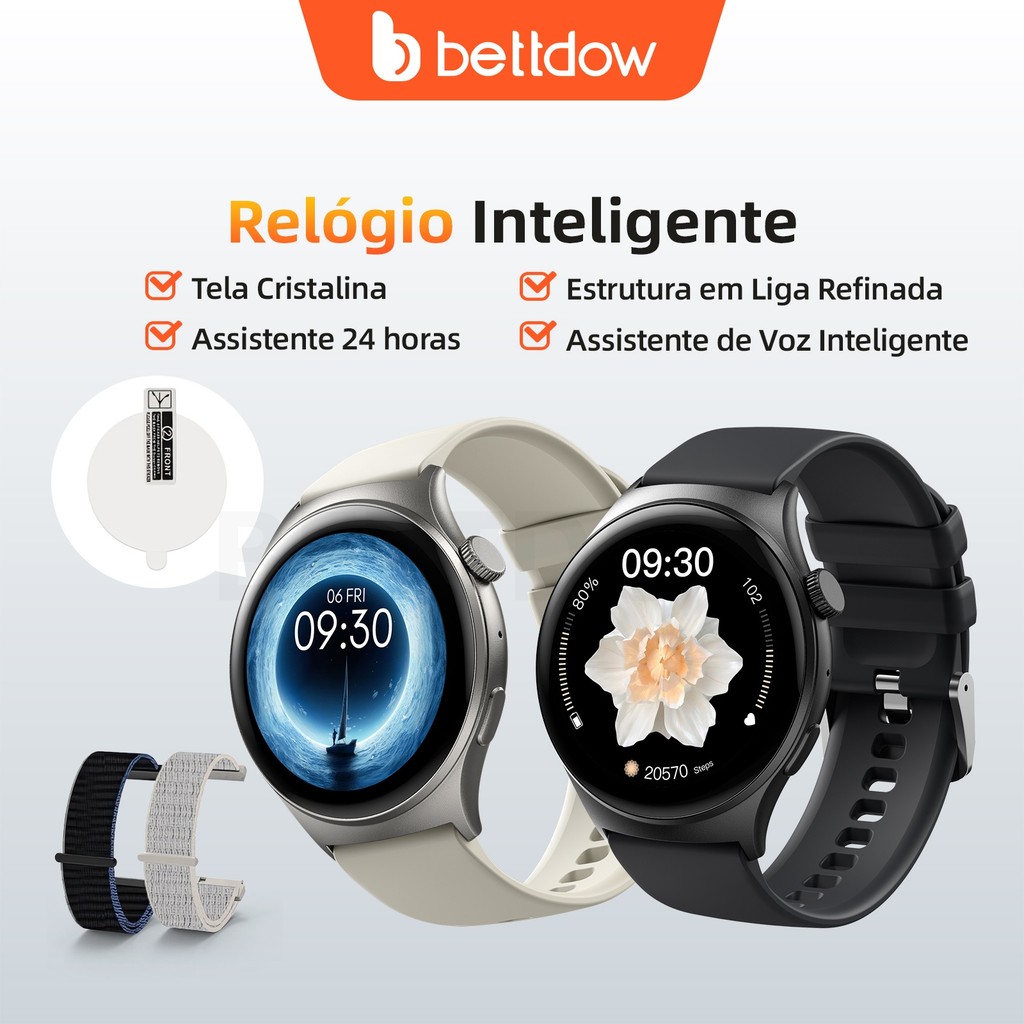 Smartwatch BETTDOW FB060 IP68, liga de zinco, 3D dinâmico, monitora saúde comple