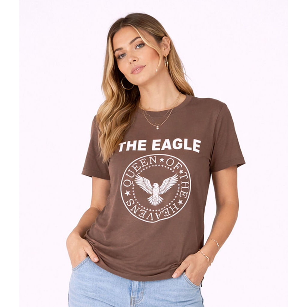 T- Shirt Feminina Manga Curta Estampada Good Bless Marrom
