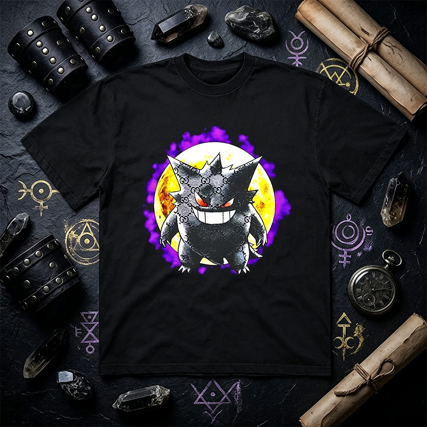Camiseta Masculina Feminina Oversized Estampa Gengar Pokémon Estampa de Luxo Lua Amarela Roxo Camiseta Streetwear