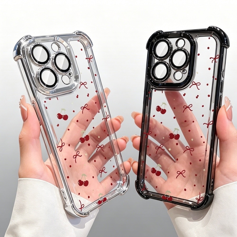 Capa Revestida Com Laço Cereja Para Samsung Galaxy A57 A37 A27 A56 A36 A26 A55 A54 A15 A14 A07 A06 A02 S24 S25 FE S26 Ul