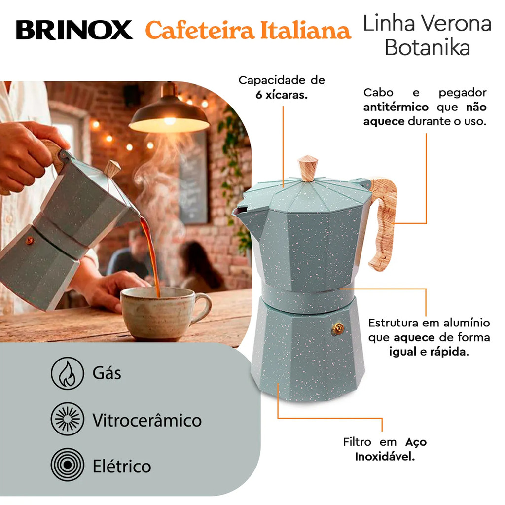 Cafeteira Italiana 6 Xícaras 300ml Em Alumínio Brinox Verona Verde — imagem 2 de 2