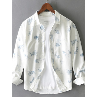 Fresco elegante impresso camisa masculina de manga comprida primavera outono moda solta-Polegada roupas na moda camisa m