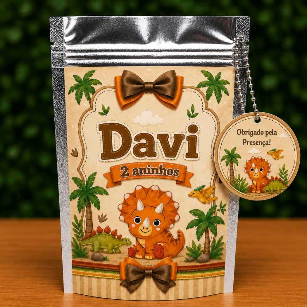 Saquinho Metalizado Ziplock Dinossauro Bebe Personalizado /Lembrancinha de Festa /Aniversário
