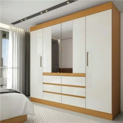 Guarda-Roupa Casal Lunaro 4 Portas 6 Gavetas com Espelho Cinamomo/Off White - Panorama Móveis