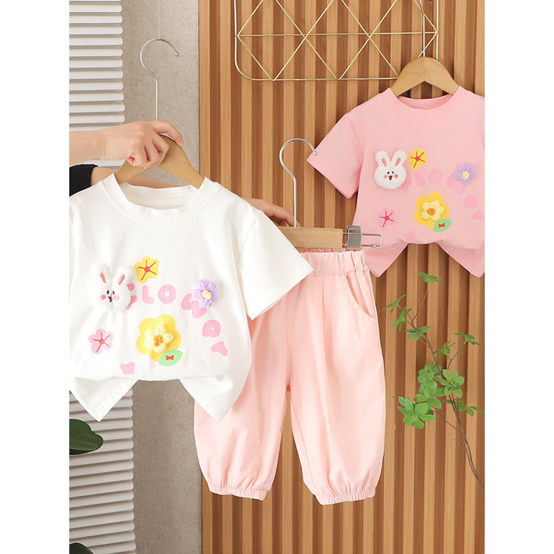 Meninas verão moda ternos 2026 novo estilo do bebê crianças roupas do bebê menina roupas de verão moda bonito em torno d