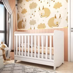 Berço Mini Cama Americano 100% MDF 3 em 1 Ben Branco/Brilho Branco Brilho