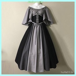 Traje Medieval para Mulheres, Vestido Gótico Renascentista para Halloween com Mangas Largas e Cosplay KTUG